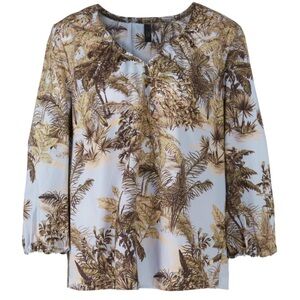 Marc Cain Palm Motif Cotton Blouse Size N5 Large 12